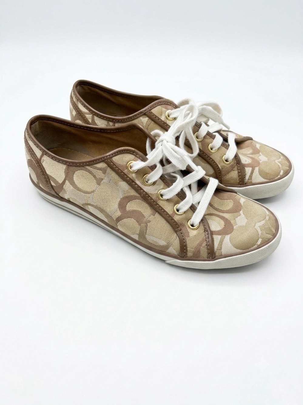 Coach Dee Low-Top Signature Canvas Sneakers in Khaki and Chalk Size 8.5